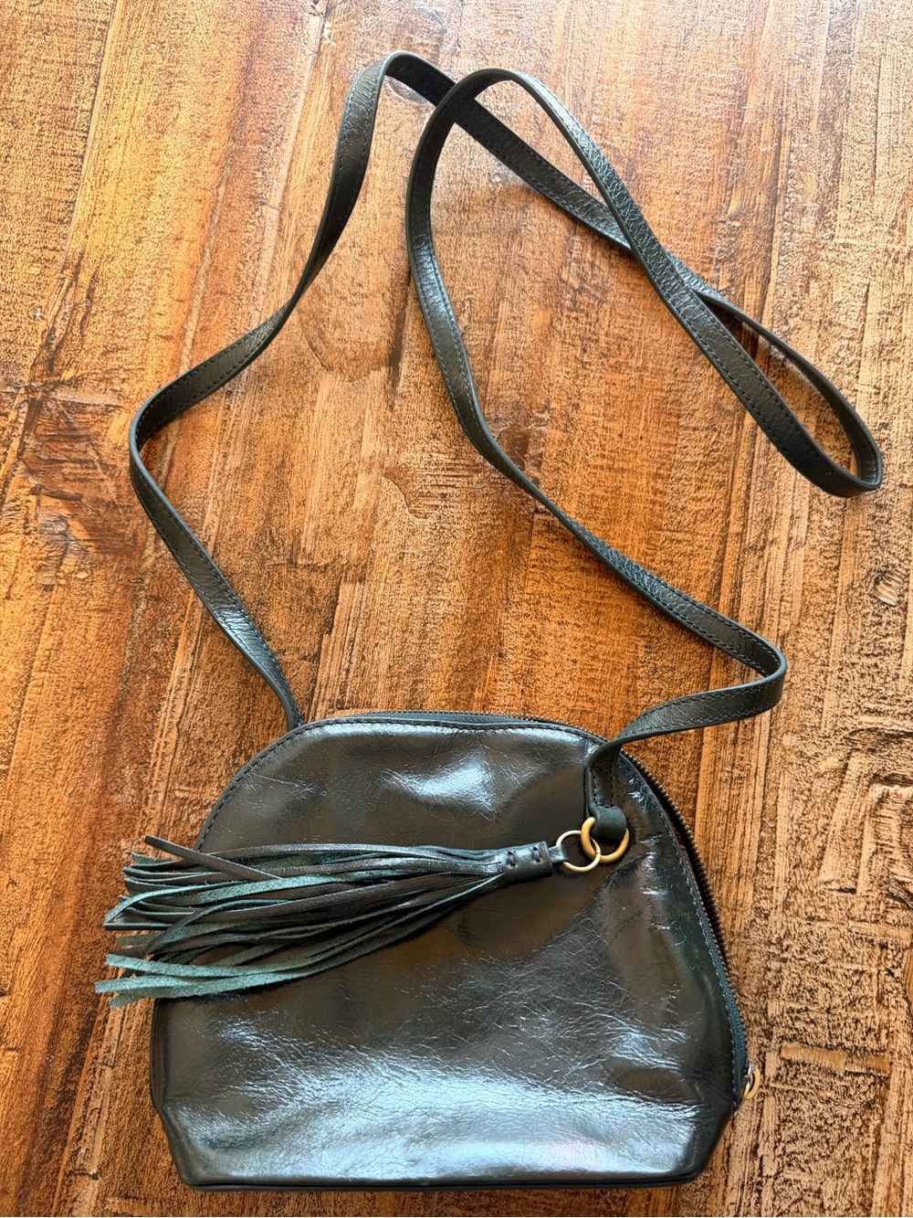 HOBO shiny green purse bag smaller with tassel detail great size fun style
